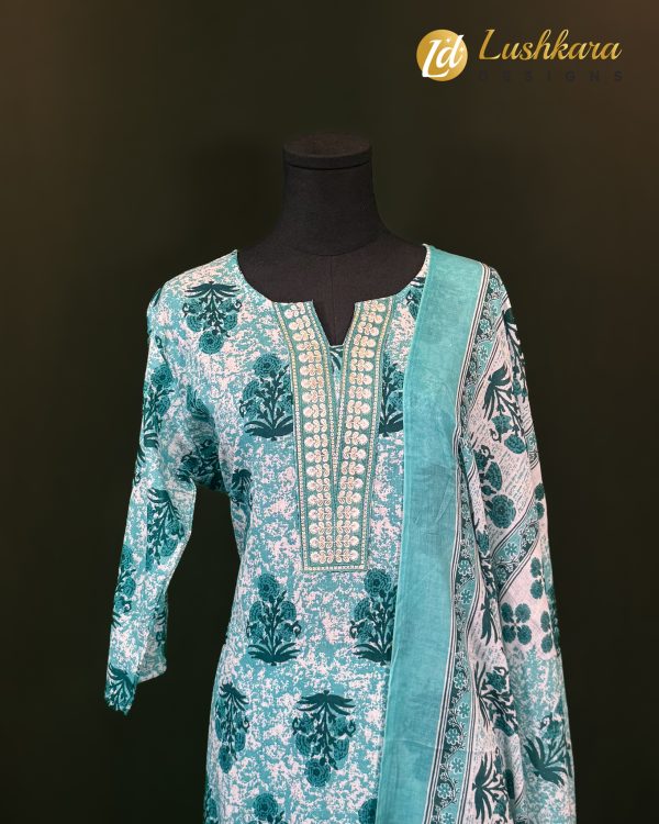 Lushkara Teal Garden Block Print Salwarkameez - Image 2