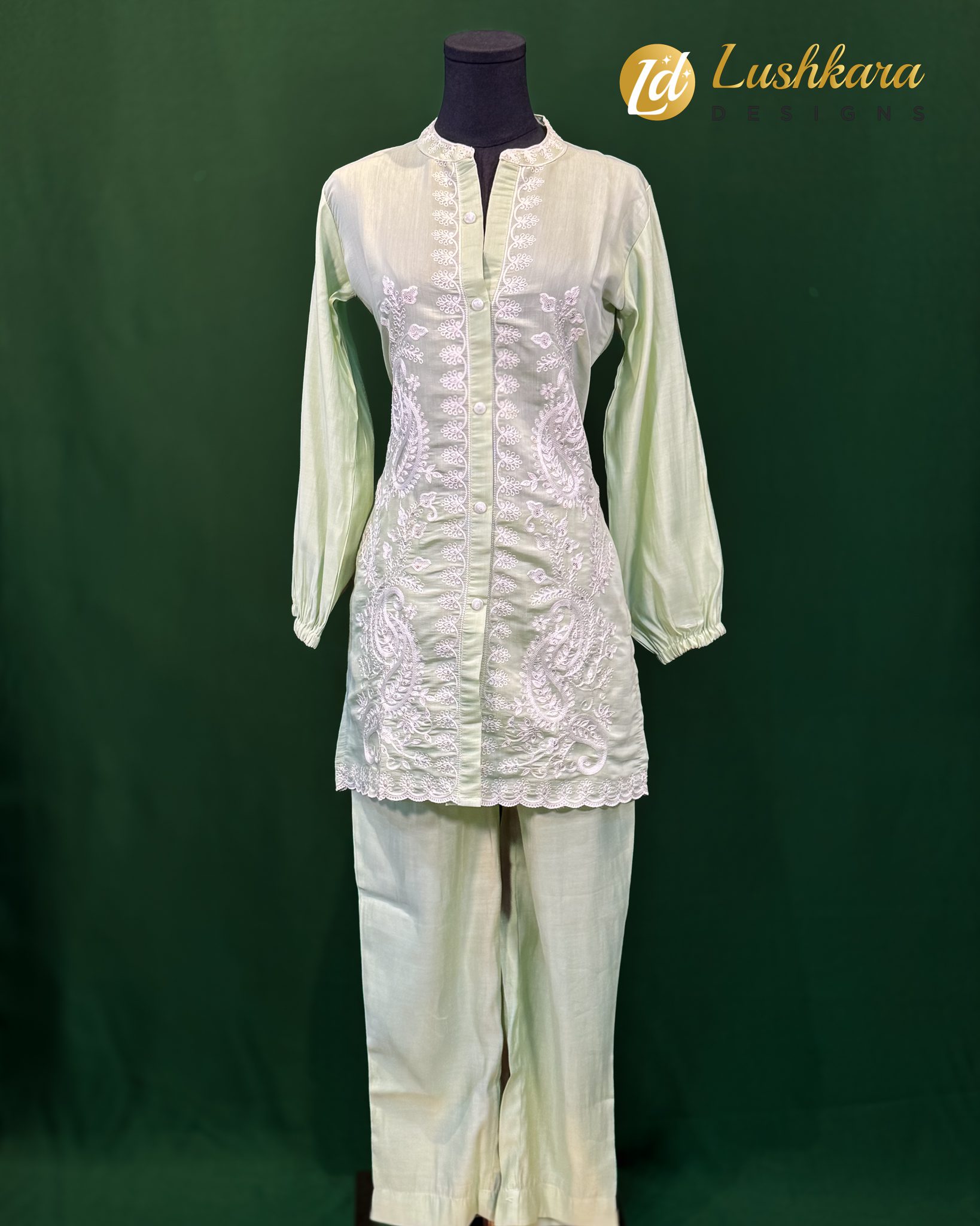Lushkara Pastel Pistachio Chikankari Salwar Kameez Set