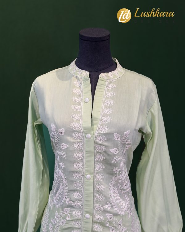 Lushkara Pastel Pistachio Chikankari Salwar Kameez Set - Image 2