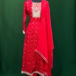 Lushkara Elegant Red Georgette Salwar Kameez Set with Mirror Embellishment