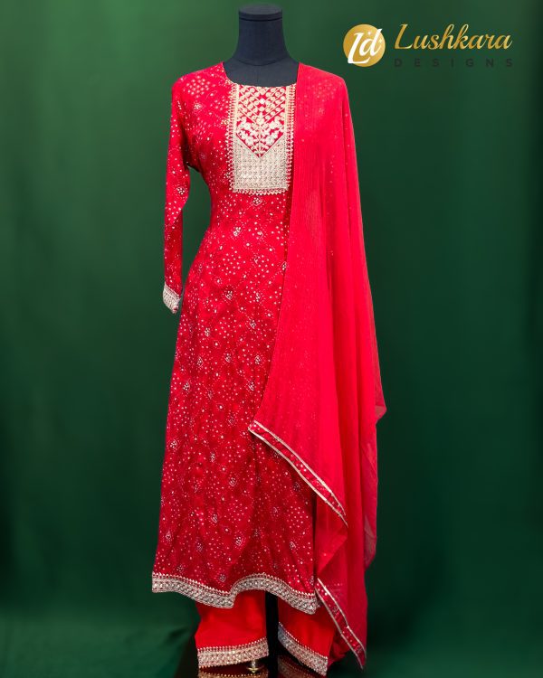 Lushkara Elegant Red Georgette Salwar Kameez Set