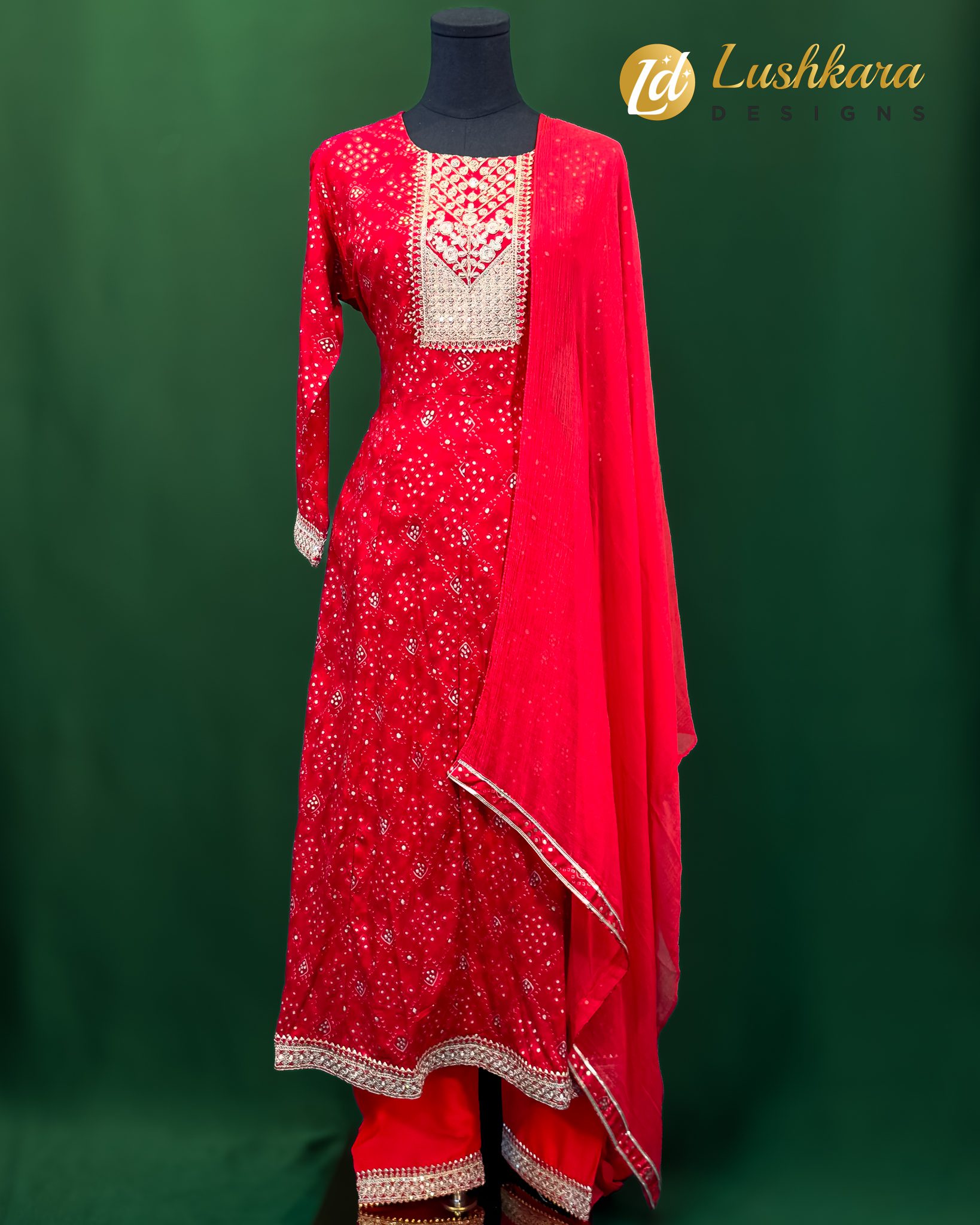 Lushkara Elegant Red Georgette Salwar Kameez Set