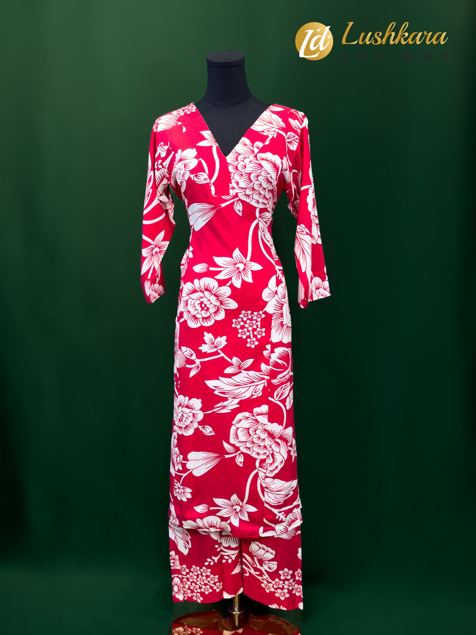 Lushkara Red & White Tropical Print Kaftan Co-ord Set