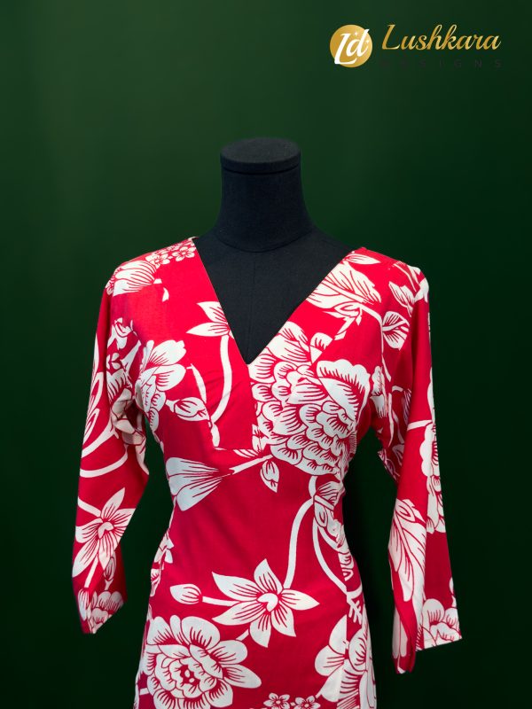 Lushkara Red & White Tropical Print Kaftan Co-ord Set - Image 2