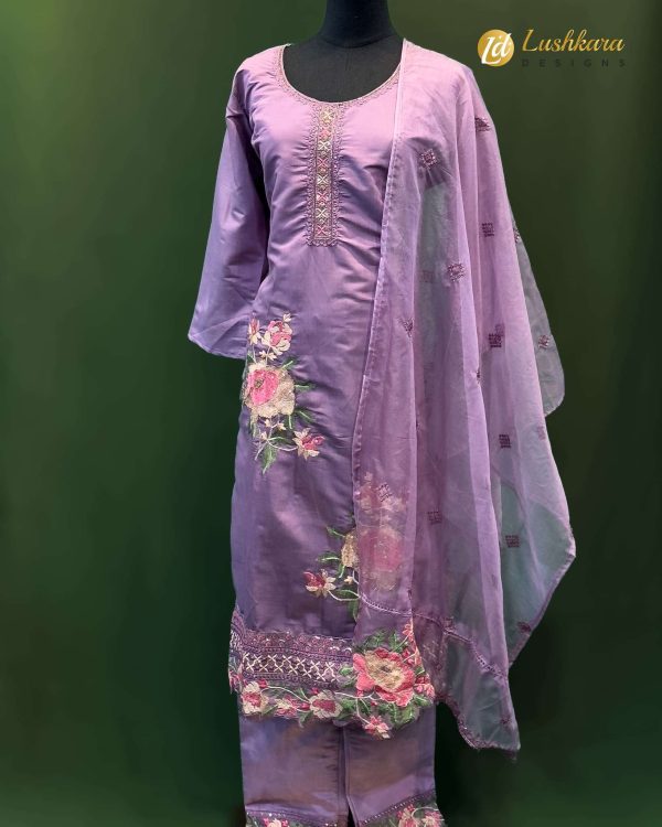 Lushkara Lavender Floral Embroidered Suit