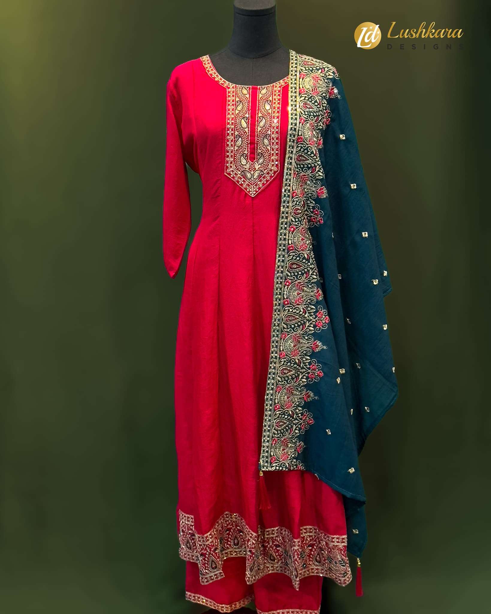Lushkara Maroon Embroidered Anarkali Set