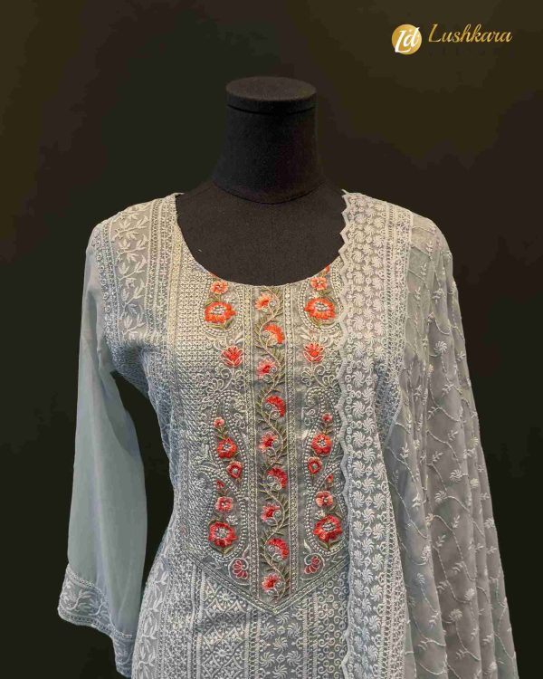 Lushkara Sky Blue Chikankari Suit - Image 2