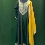 Lushkara Bottle Green Mirror Suit – Ethnic Glam with Yellow Dupatta