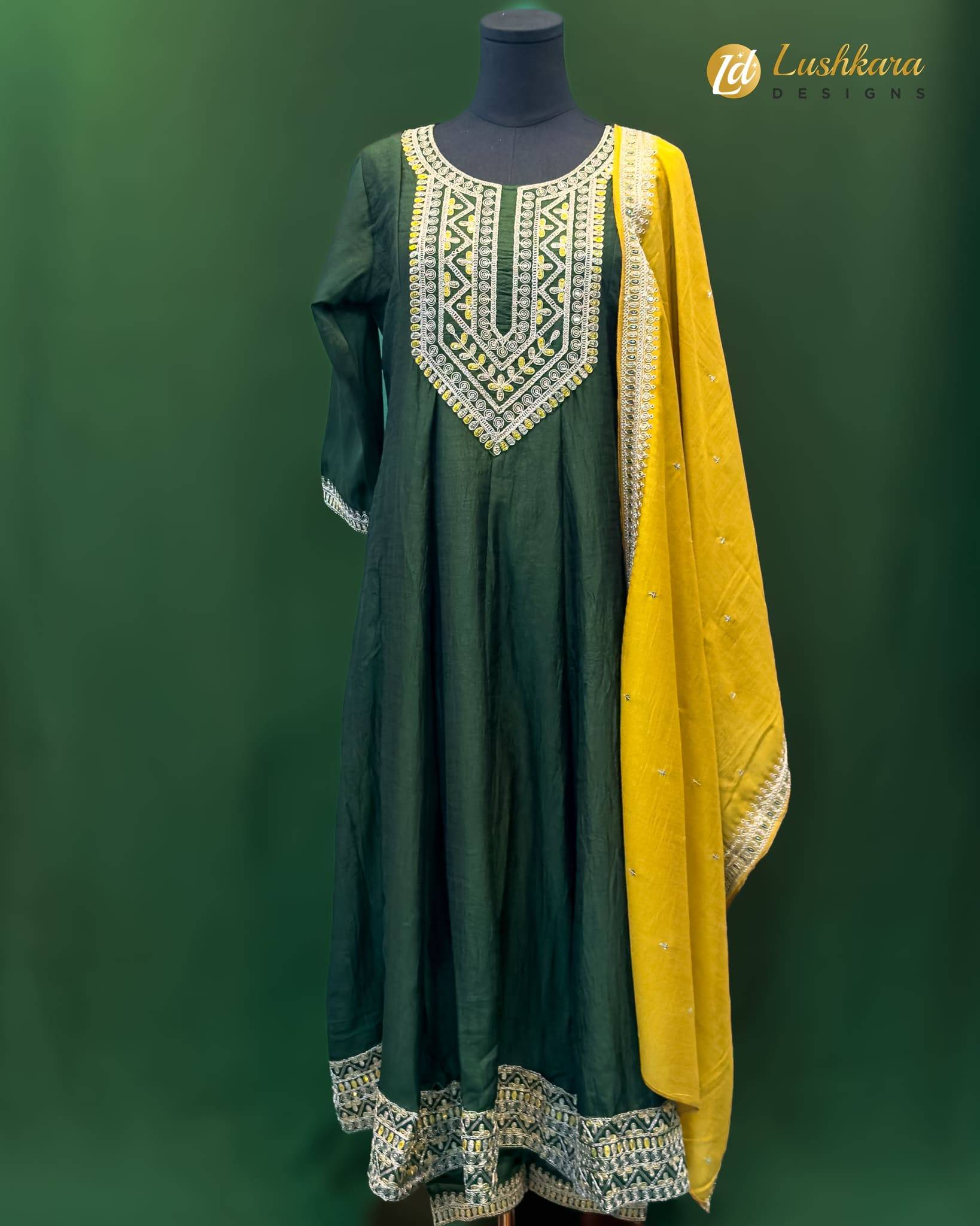 Lushkara Bottle Green Mirror Suit