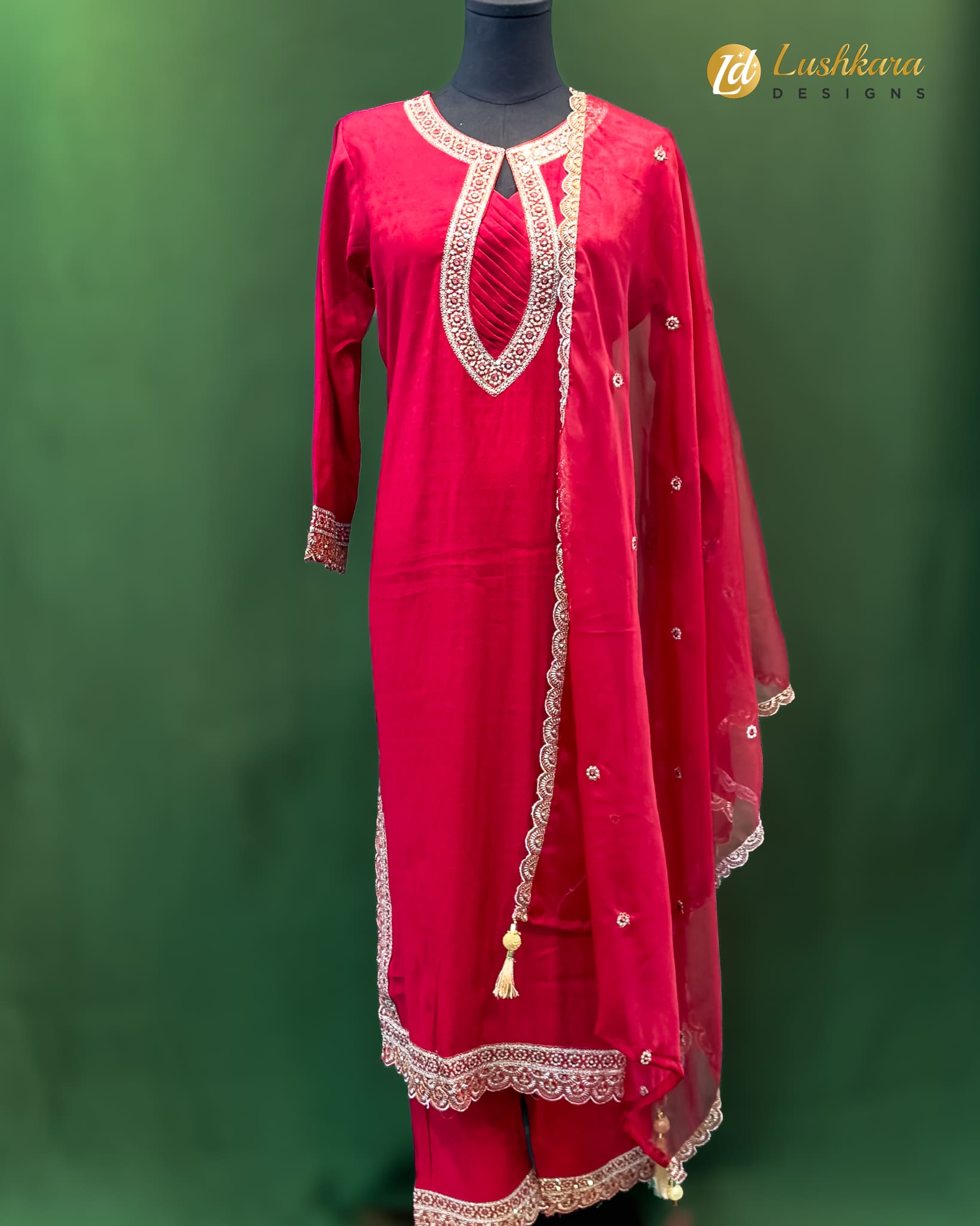 Lushkara Deep Red Embellished Suit