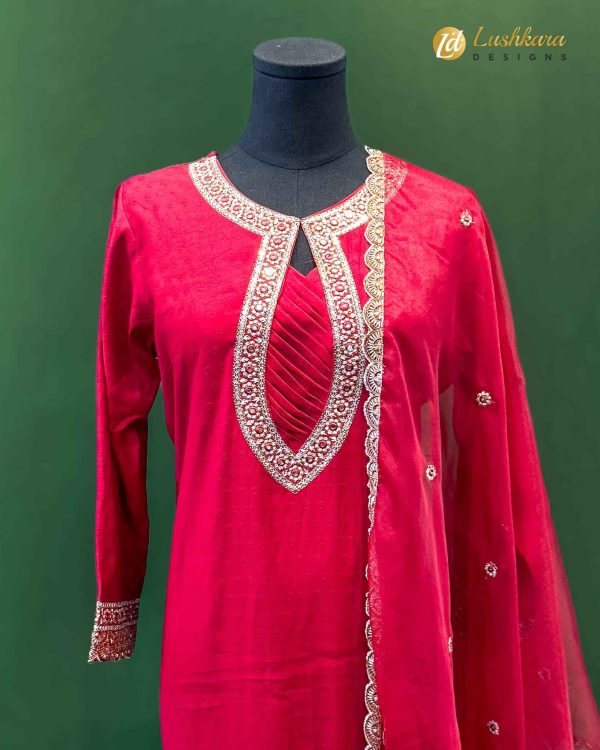 Lushkara Deep Red Embellished Suit - Image 2
