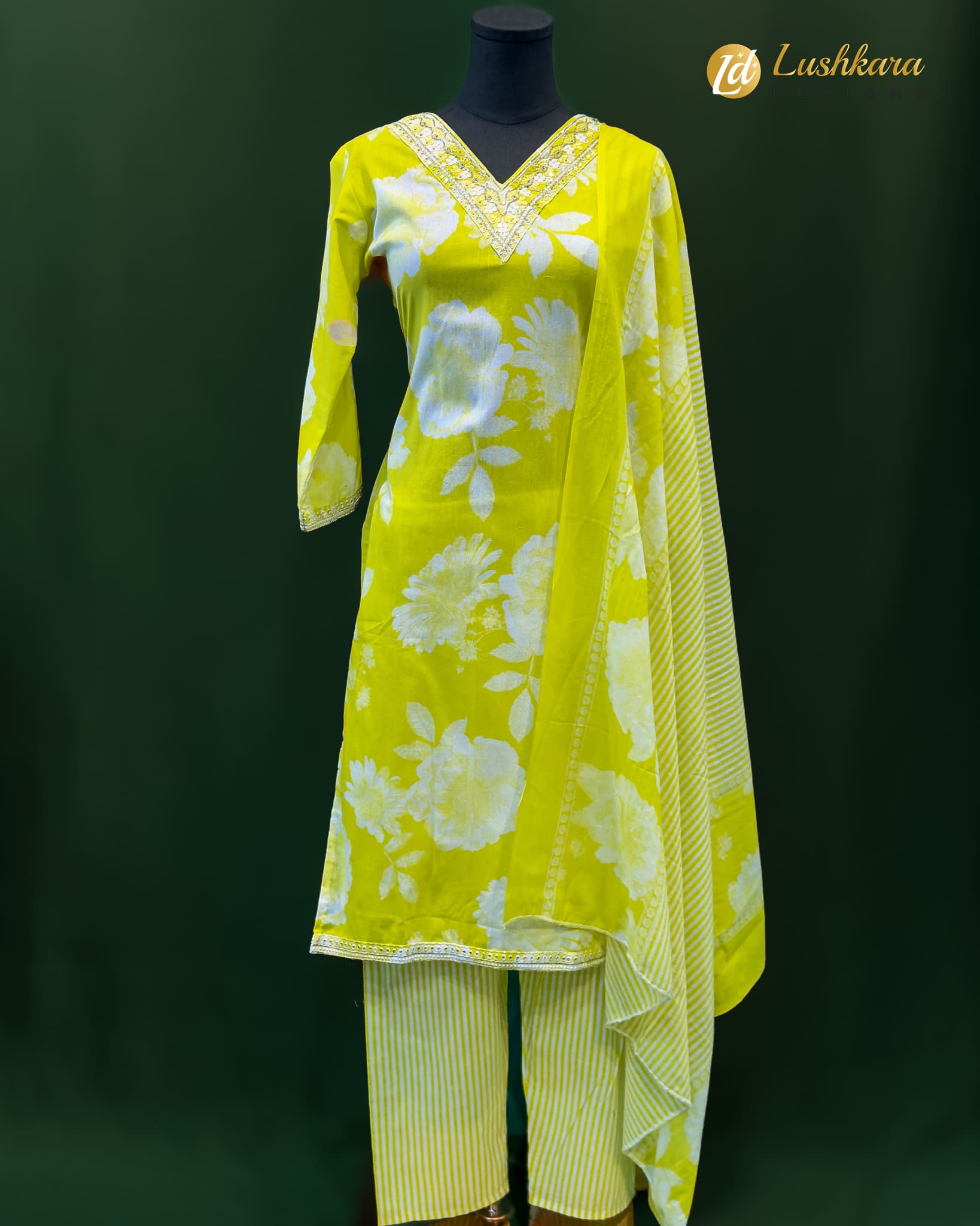 Lushkara Lemon Yellow Floral Suit