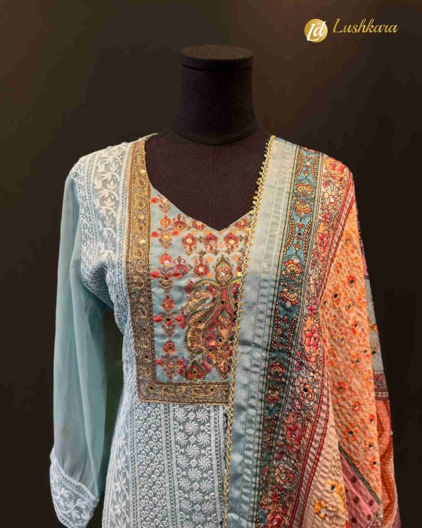 Lushkara Powder Blue Embroidered Suit - Image 2
