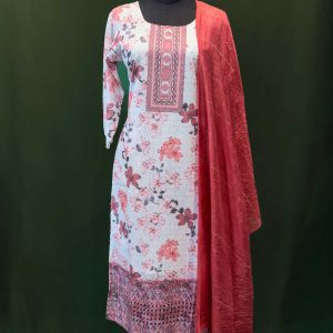 Pink Floral Printed Cotton Salwar Kameez Set