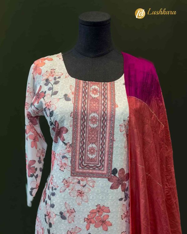 Pink Floral Printed Cotton Salwar Kameez Set - Image 2