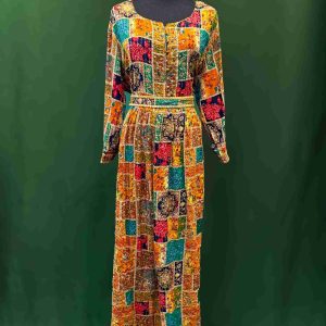 Lushkara Multicolor Boho Print Long Maxi Dress with Belt