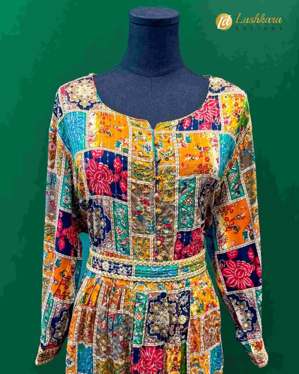 Lushkara Multicolor Boho Print Long Maxi Dress with Belt - Image 2