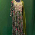 Multicolor Printed Green Salwar Kameez with Embroidered Yoke – Lushkara Designs