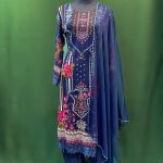 Navy Blue Printed Salwar Kameez with Embroidered Border – Lushkara Designs