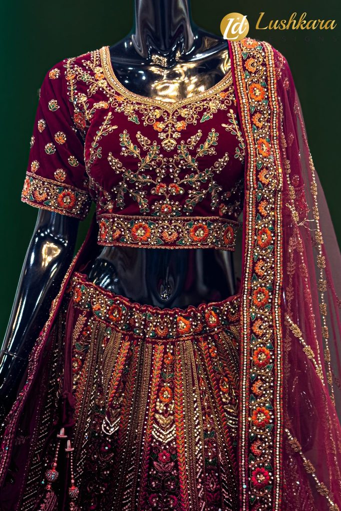 Lushkara Bridal Red Lehenga with Heavy Zari Embroidery and Handwork – Designer Indian Wedding Wear