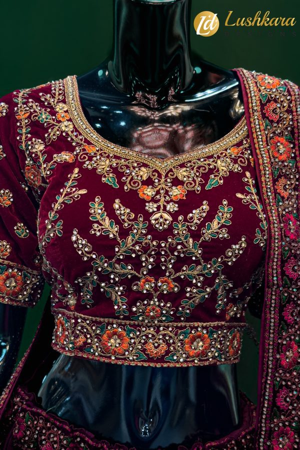 Lushkara Bridal Red Lehenga with Heavy Zari Embroidery and Handwork – Designer Indian Wedding Wear - Image 3