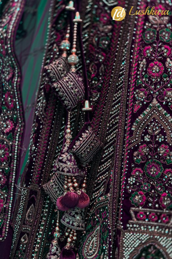 Lushkara Bridal Red Lehenga with Heavy Zari Embroidery and Handwork – Designer Indian Wedding Wear - Image 5