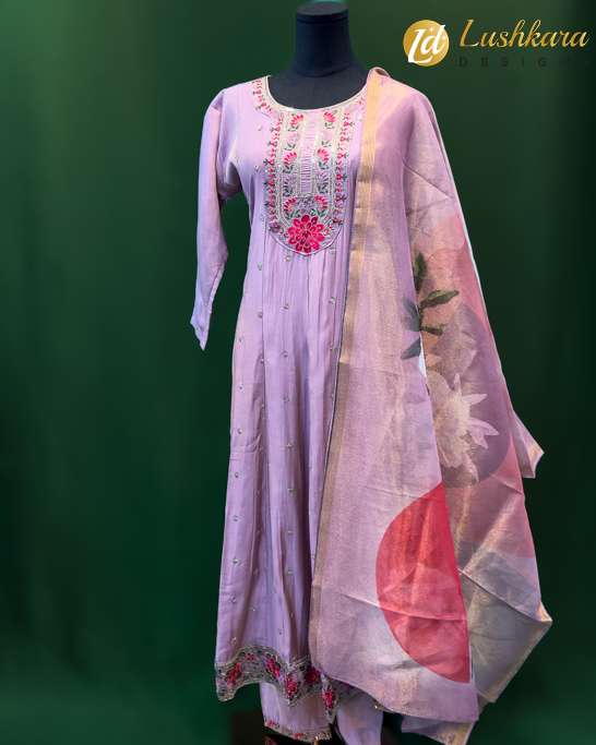 Lavender Embroidered Salwar Kameez with Floral Dupatta – Lushkara Designs