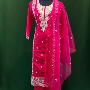 Hot Pink Embroidered Salwar Kameez Set with Mirror and Thread Work – Lushkara Designs