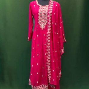 Deep Pink Embroidered Salwar Kameez Set with Mirror Work – Lushkara Designs