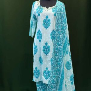 Aqua Blue Cotton Salwar Kameez Floral Print with Dupatta – Lushkara Designs