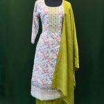 Multicolor Printed Cotton Salwar Suit with Olive Dupatta – Lushkara Designs