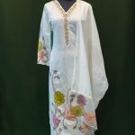 White Floral Applique Salwar Kameez with Pastel Thread Work – Lushkara Designs