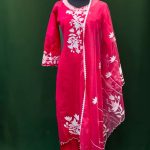 Hot Pink Salwar Kameez with White Floral Embroidery & Organza Dupatta – Lushkara Designs
