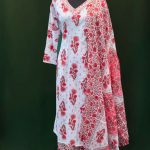 White & Red Printed Cotton Salwar Kameez Set – Lushkara Designs