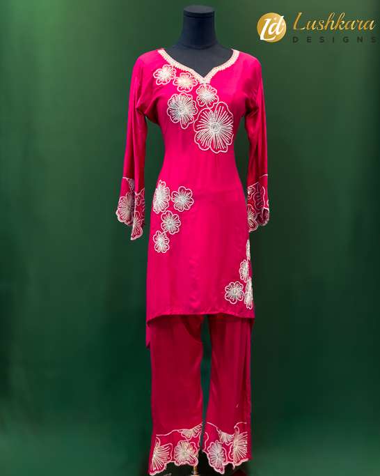 Hot Pink Floral Embroidered Salwar Kameez Set – Lushkara Designs