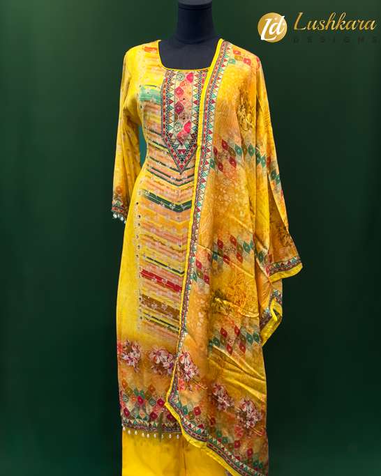 Bright Yellow Printed Salwar Kameez Set – Lushkara Designs