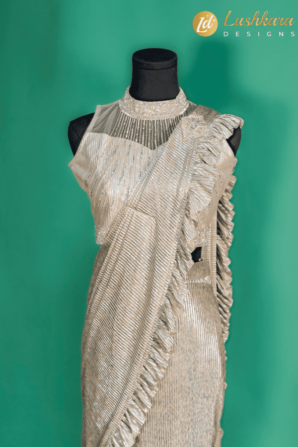 Lushkara Champagne Shimmer Pre Stitched Party Wear