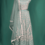Lushkara Kids Sage Green Embroidered Lehenga Choli – Elegant Net Party Wear for Girls
