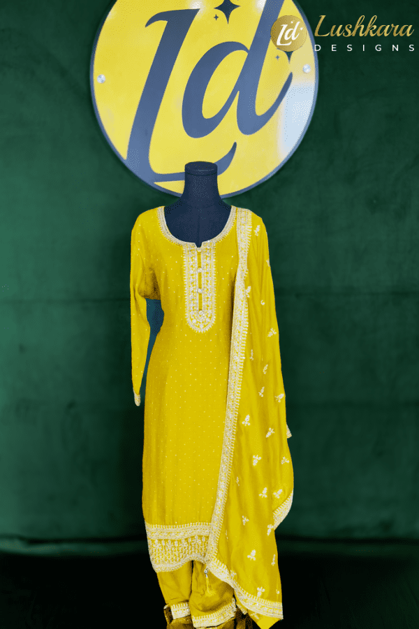 Mustard Yellow Embroidered Suit Set – Lushkara Designs