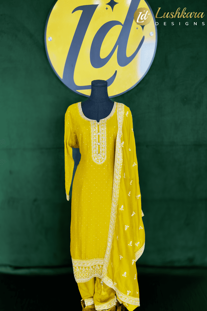 Mustard Yellow Embroidered Suit Set – Lushkara Designs