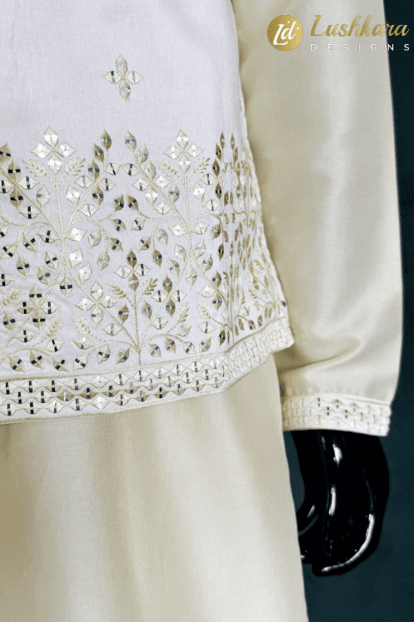 Lushkara Cream Kurta Set with Embroidered Waistcoat for Men