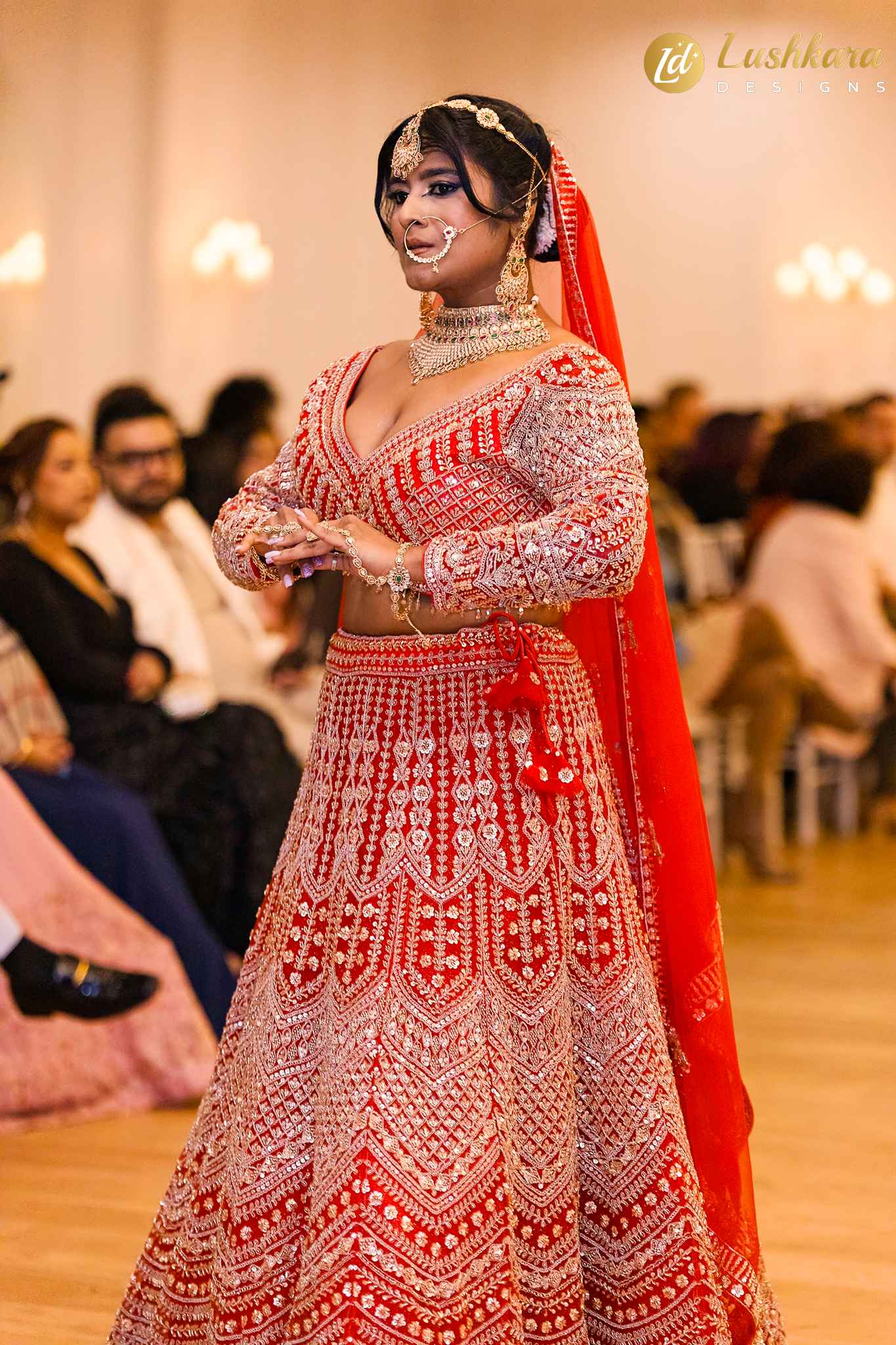 Lushkara Deep Red Bridal Lehenga with Heavy Zari & BeadWork