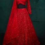 Lushkara Red Sequin Lehenga Set with V-Neck Blouse&Dupatta
