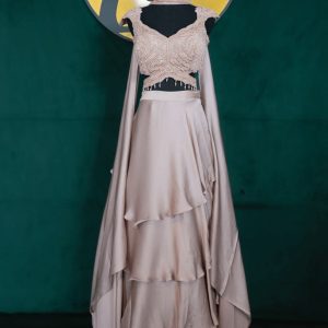Lushkara Champagne Ruffle Skirt & Pearl Embroidered Blouse