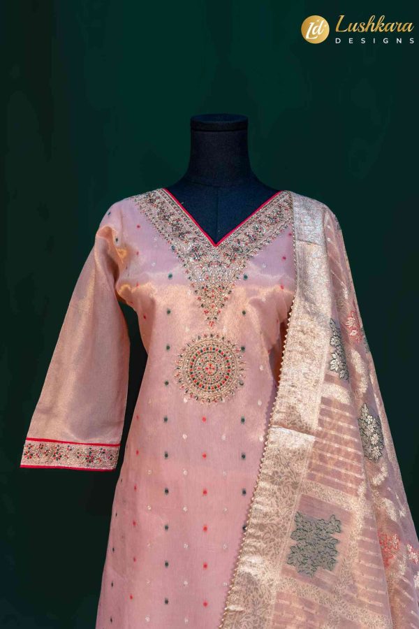 Lushkara Light Mauve Silk Suit with Multicolor Embroidery