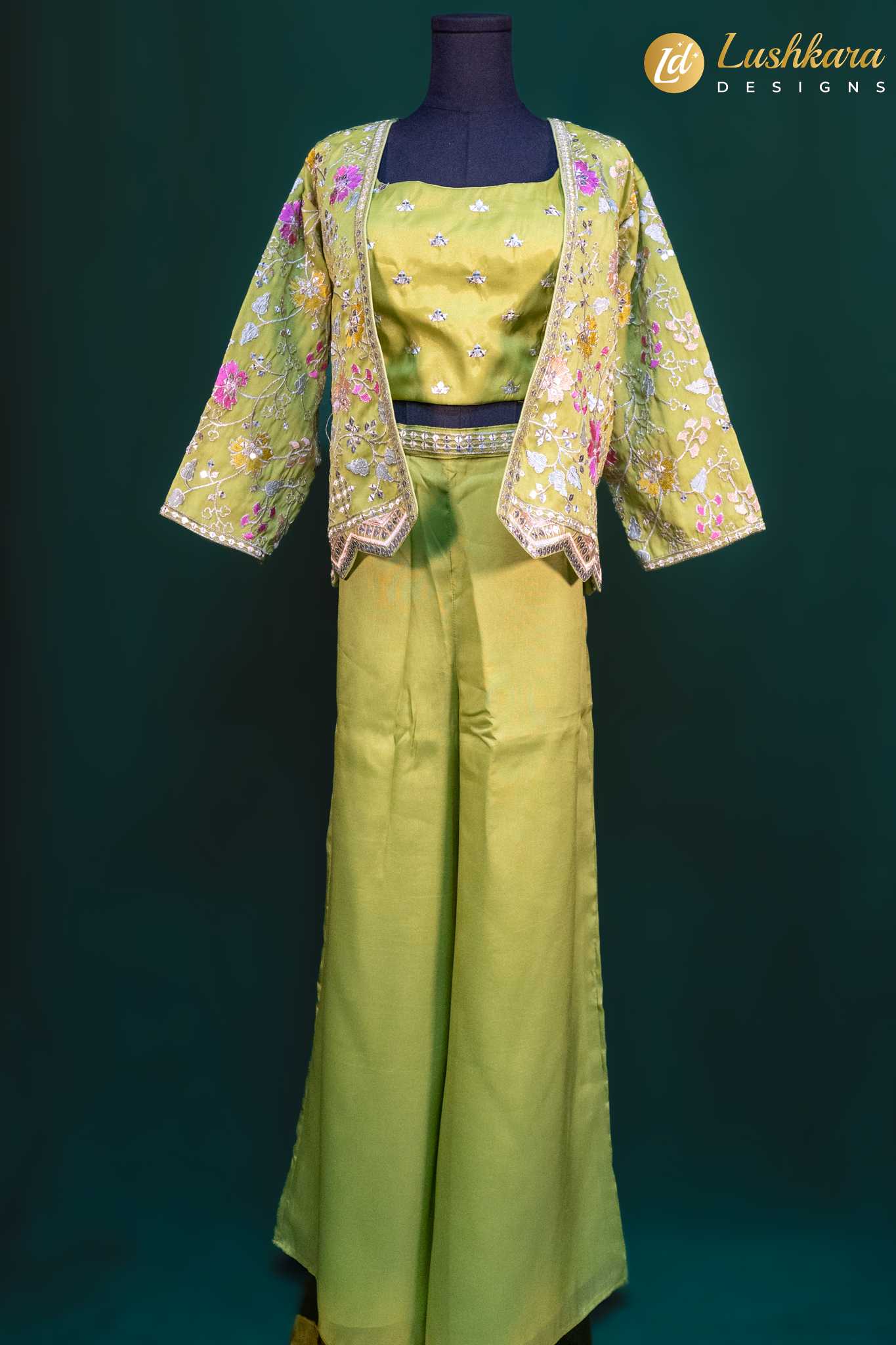 Lushkara Olive Green Indo-Western Set with Jacket