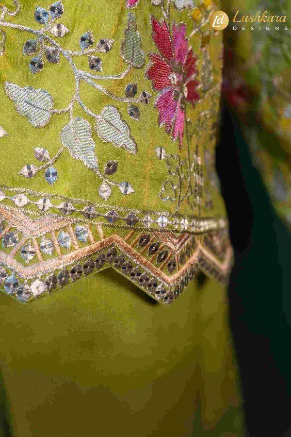 Lushkara Olive Green Indo-Western Set with Jacket - Image 4