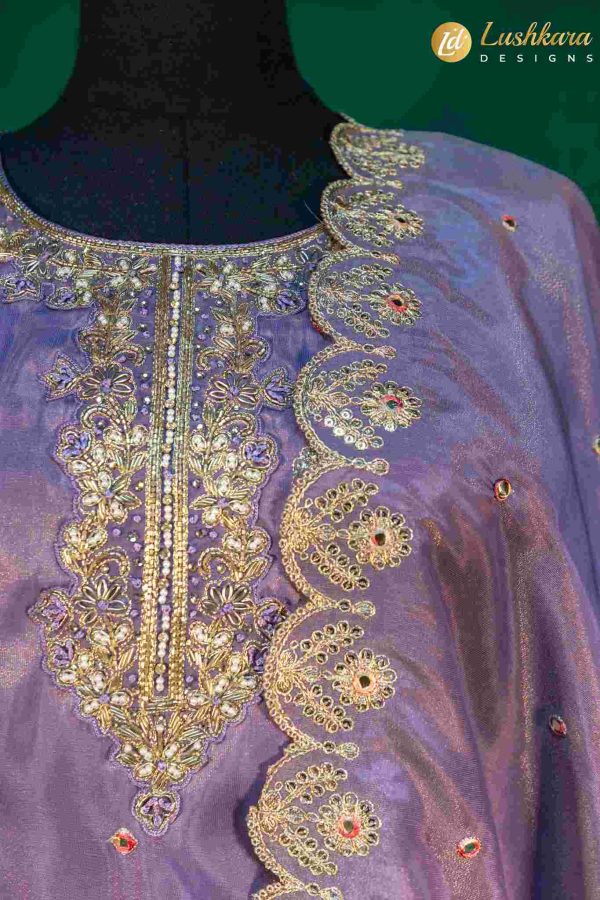 Lushkara Lavender Sharara Suit with Heavy Embroidery and Scalloped Dupatta - Image 2