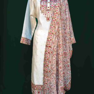 Lushkara Ivory Suit with Multicolor Embroidery and Dupatta
