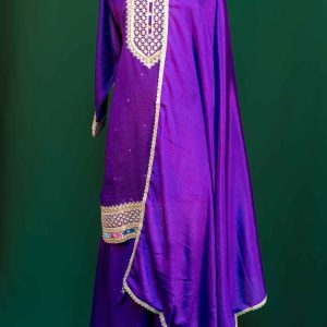 Lushkara Royal Purple Sharara Suit with Golden Embroidery and Dupatta